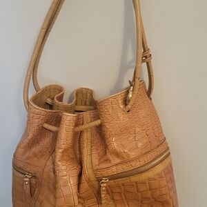 Brahmin Tan Croc-Embossed Shoulder Bag